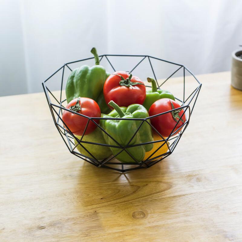 ZISIZ Nordic Decagonal Iron Fruit Basket - Large Black (2-Pack)