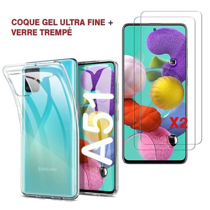 Coque silicone gel - TRANSPARENT - Samsung Galaxy A51 - UltraSlim - 2 Films Verre Trempé - Protection écran
