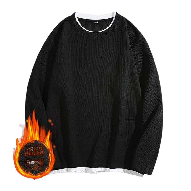 

[W&C] men s waffle long sleeve t-shirt casual crew neck tops Plain color Relaxing simple spring cut and sew trainer big size layered style For fall