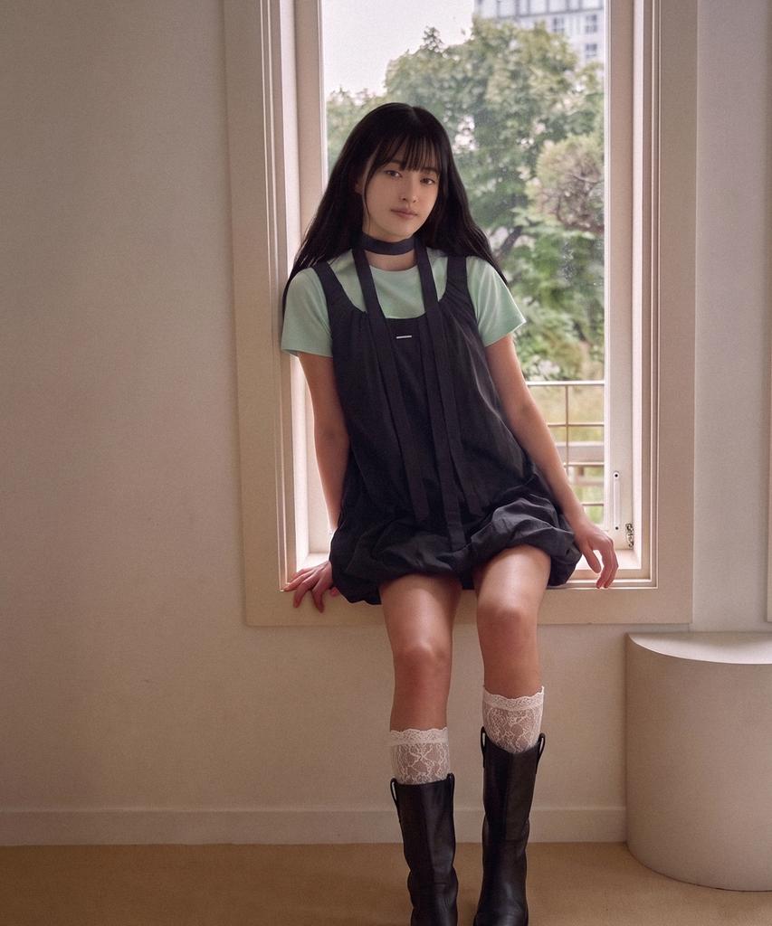 The Green Lab Shirred Sleeveless Mini Dress [Black]