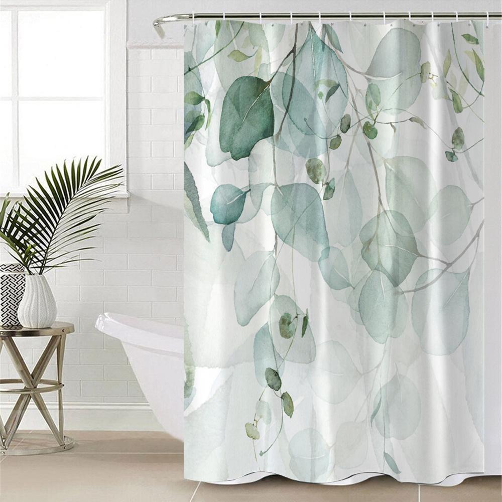 Open 1Pc Green Branch Digital Print Polyester Bathroom Decor And Accessories Shower Curtain No Drill Partition Bath Curtain