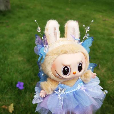 V1 V2 Blind Box Labubu Puppe Blumenfee Kleid Labubu Kleidung Prinzessinnenkleid Mini Puppen Outfit Handgefertigter Kopfschmuck Hat Flügel
