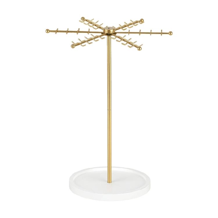 Decorative Gold Metal Jewelry Stand 48 Hooks 360° Rotation Design Large Capacity Necklace Bracelet Organizers Compact Display