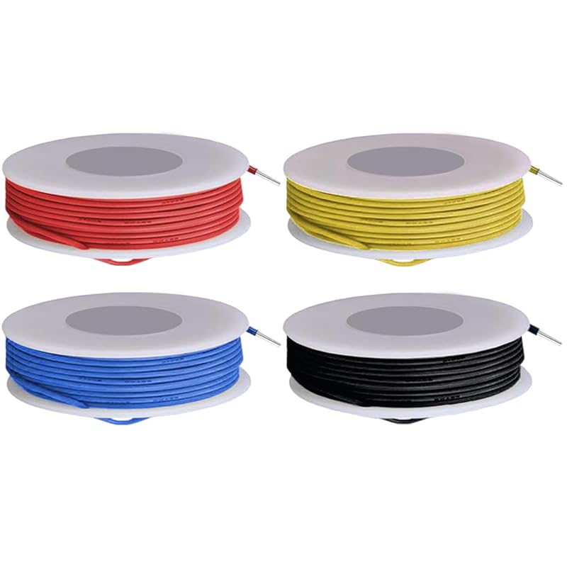 26 Gauge Solid Wire 300V PVC Electrical Wire 26AWG Insulation Tinned Coated Copper Wire Hook Up Wire 4Colors(Red/Yellow/Blue/Black) 5m/16.4ft Each