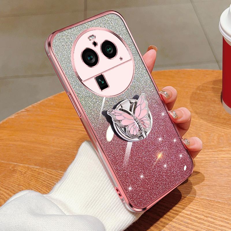 Applicable oppoFINDX7 mobile phone case A3Pro electroplating a57 glitter gradual change A78 butterfly bracket k12 protective case
