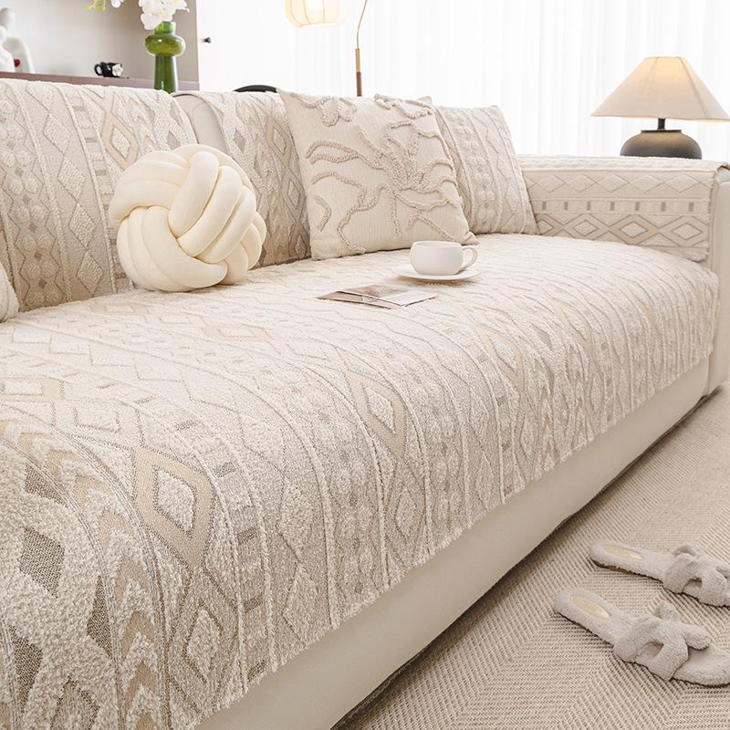 European Half-Pile Velvet Sofa Cushion | Winter Plush Non-Slip Seat Cover Protector