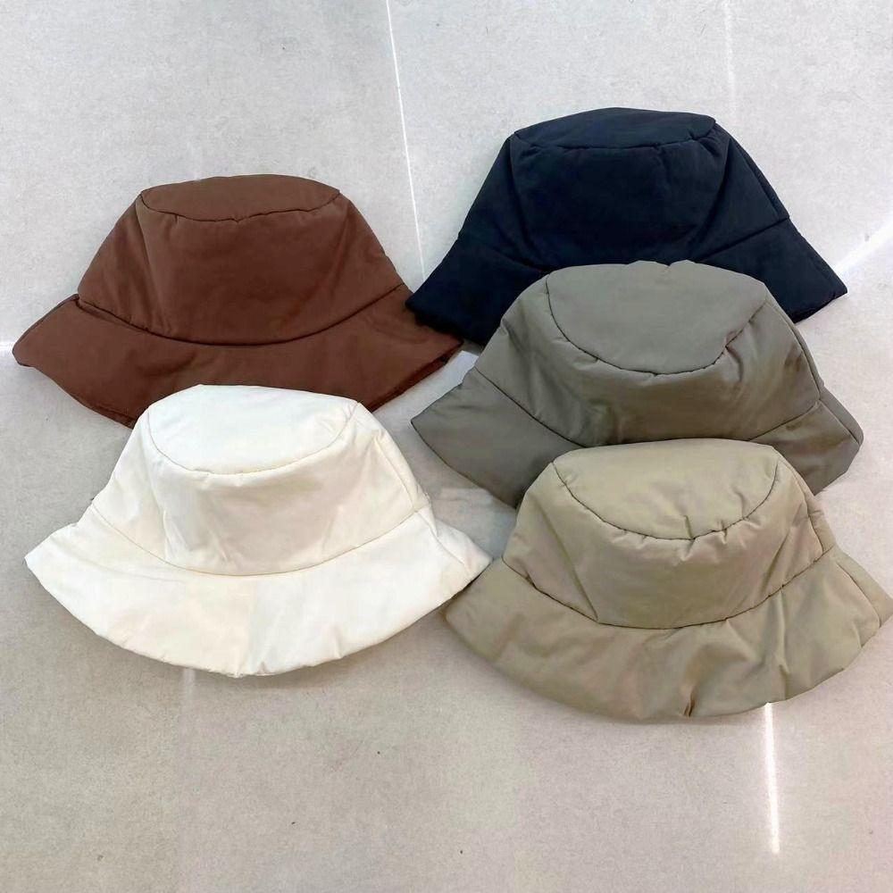 Portable Women Fisherman Hat Windproof Panama Caps Korean Down Cotton Bucket Hats Autumn Winter