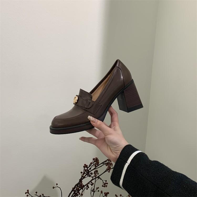 

Korean order, showing long legs~! Camellia round head high heels women s single shoes loafer small leather shoes 40