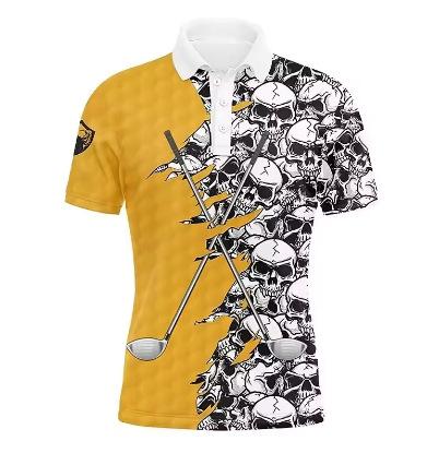 3D Printed Golf Club Polo Shirt Cool Skull Pattern T-Shirt Summer Casual Short Sleeve