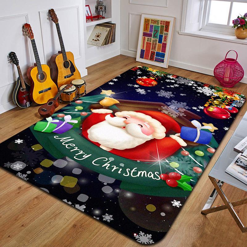 Weihnachtsmann Teppich bedruckte Eingangsfußmatte Wohnzimmer Schlafzimmer Badezimmer rutschfester Teppich Heimdekorative Bodenmatte Neujahrsgeschenk