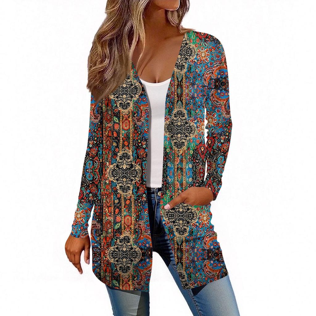 Dámský kardigan s dlouhým rukávem, ležérní bunda s kapsami, top