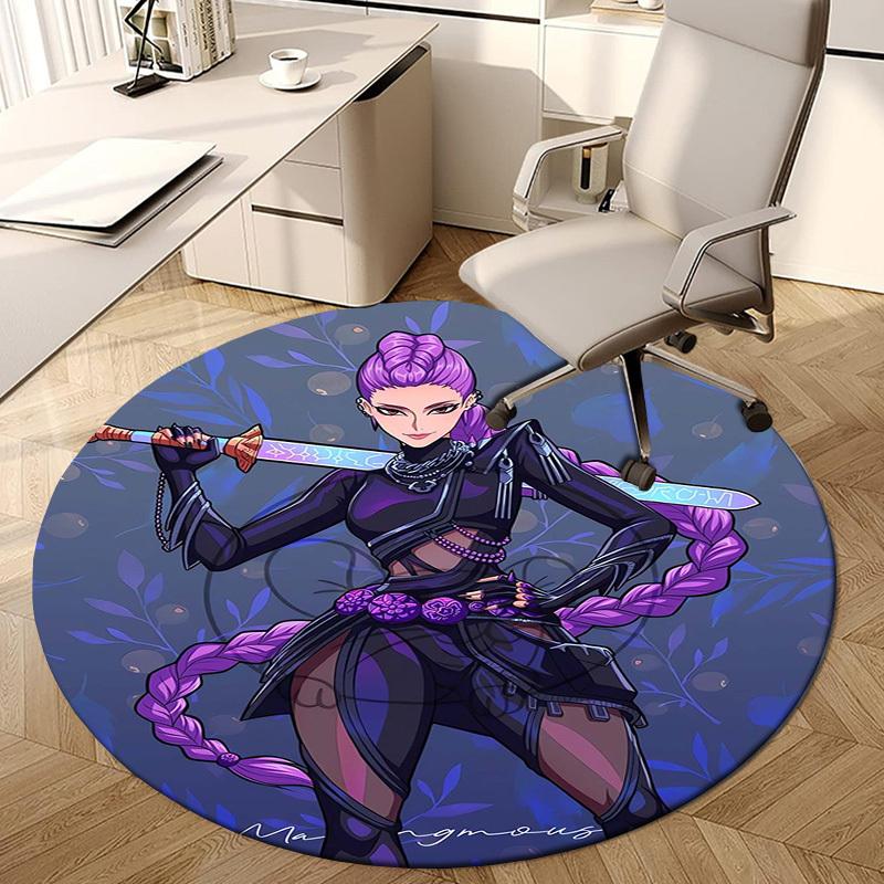 1pc Purple Warrior with Sword and Braid Round carpet, Made of Polyester,Perfect for Decorating Office Chairs, Living Rooms,fplt252