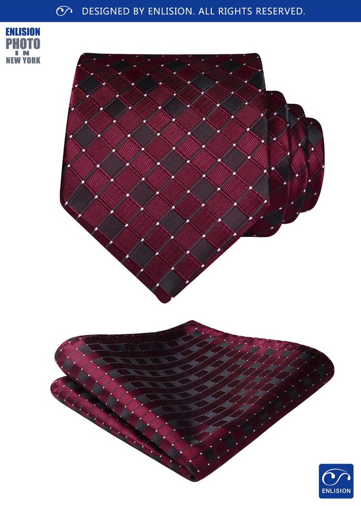 Czerwony krawat kieszonkowy kwadratowy formalny krawat w kratę krawat biznesowy marka [Enlision] męski