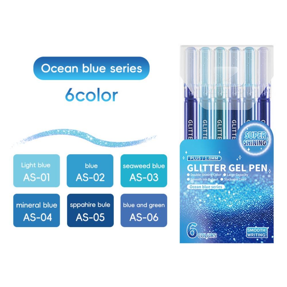 6Color Glitter Effects Gel Pens 1.0mm Writing Pens Set Colorful Art Markers DIY Journaling Pen Painting Graffiti Highlighter Pen