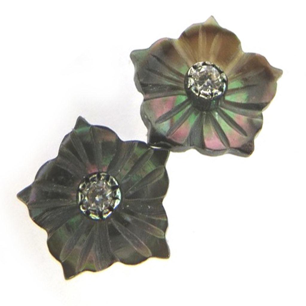 Les Trésors De Lily [N2995] - Silberohrringe 'Rosa Romantica' aus grauem Perlmutt