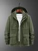 Herren Multi-Pocket Lässiger Kapuzen-Windbreaker, Abnehmbare Kapuze, Stehkragenjacke für Frühling und Herbst 8853
