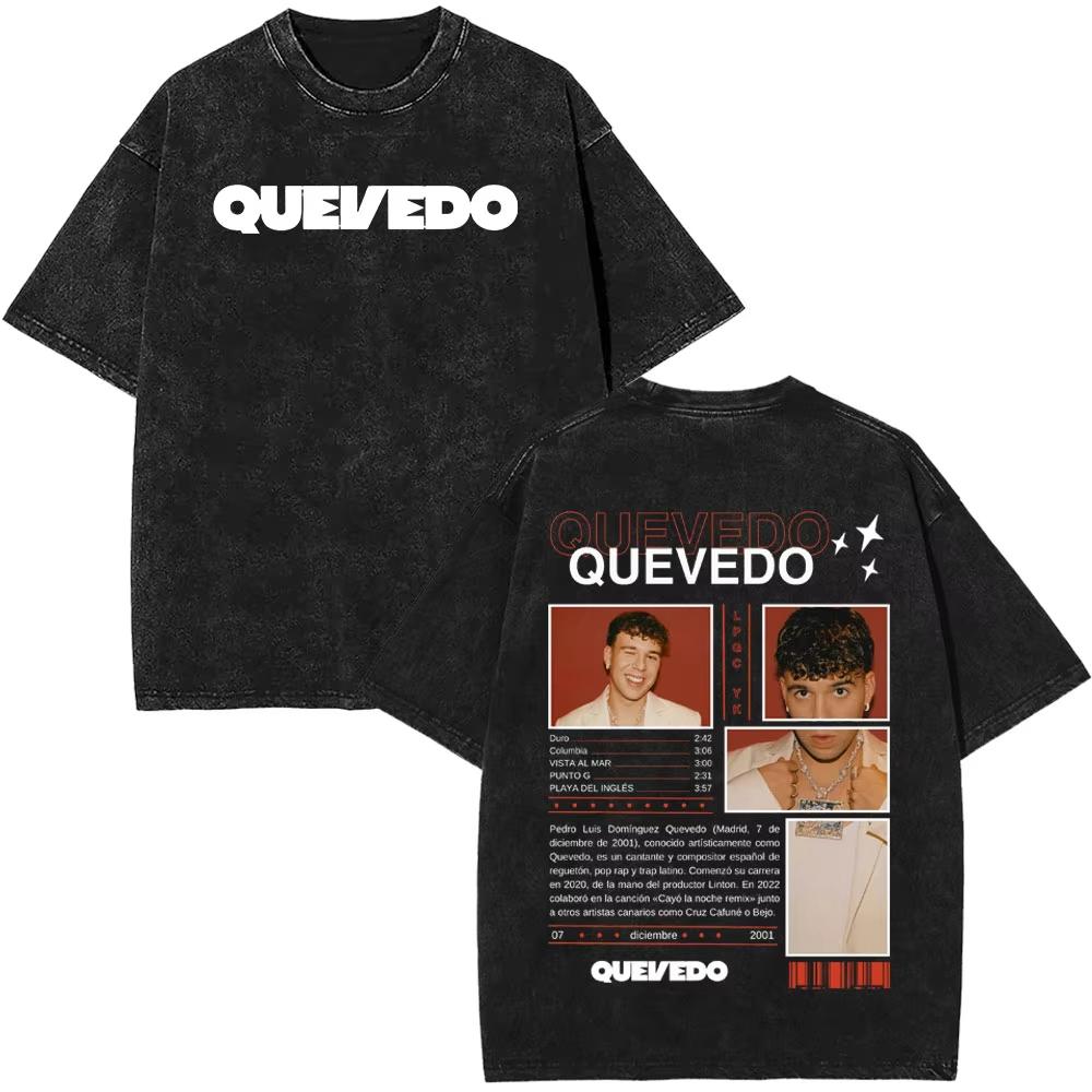 Rapper Quevedo Buenas Noches Vintage Washed T Shirt Mens High Quality Short Sleeve Tshirts Fashion Oversized Harajuku Tshirts