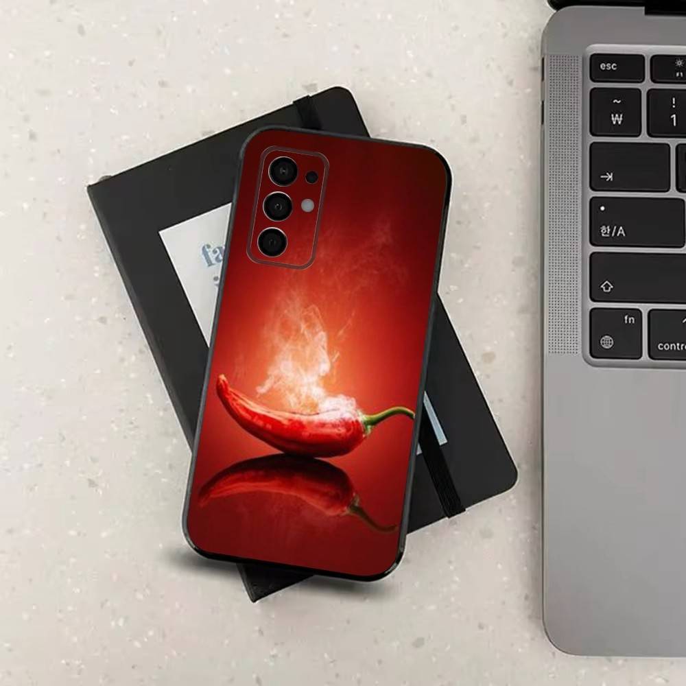 Pattern Red Chilli Pepper  Phone For Samsung Galaxy A53,31,52,72,41,22,73,32,71,Note,J7,8,9,5G Soft Black Silicone Case
