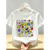 European Sizes Kids' Smiling Face Expression Creative Building Blocks Graffiti Print Short Sleeve T-Shirt Trendy Fashion Top Soft Breathable
