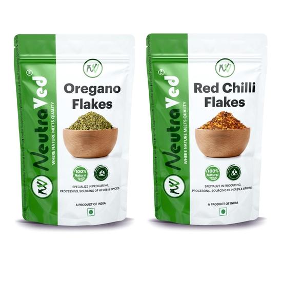 NeutraVed Big Pack, Oregano 100g and Chilli Flakes 100g for Pizza Combo Ingredients Full Set of Items - (200g)