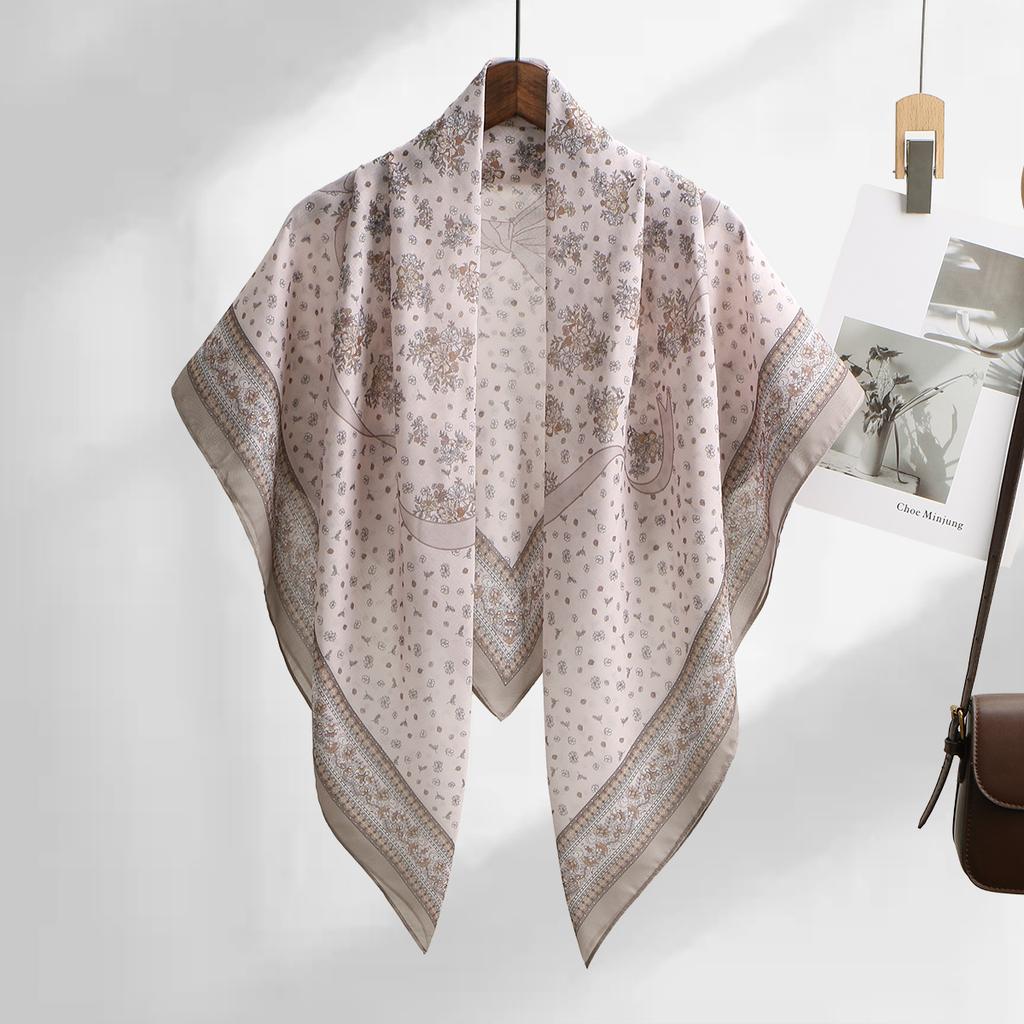 Blumenmuster Wellen Viskose Quadratisches Tuch Muslimische Hijabs Baumwoll Kopftuch Damenmode Malaysia Taschentuch Foulard 110*110cm