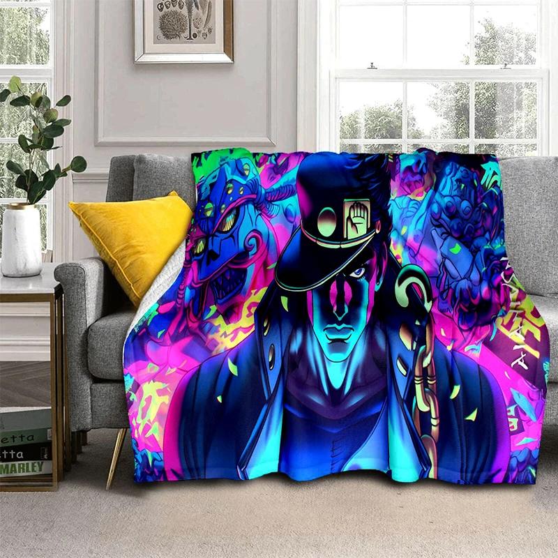 3D Cartoon Jojo's Bizarre Adventure Anime Blanket,Soft Throw Blanket for Home Bedroom Bed Sofa Travel Picnic Office Cover Kids