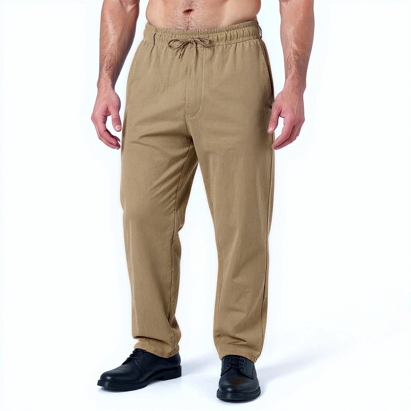 

Men s Overalls Drawstring Multi Pocket Casual Pants Hiking Pants Cotton Twill Pants M хаки