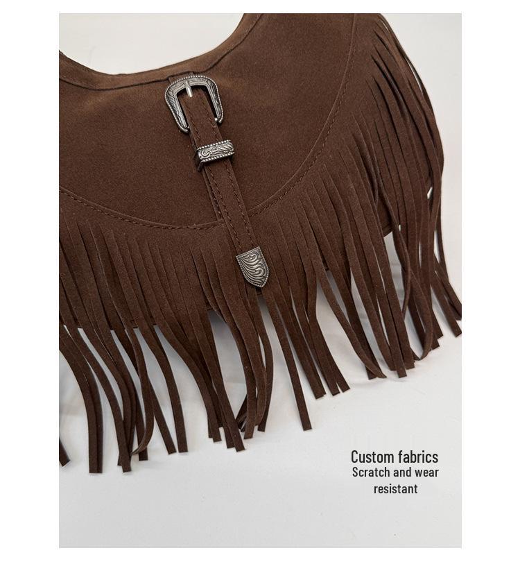 Vintage Suede Tassel Crossbody Bag - Autumn/Winter Fashionable Commute Tote