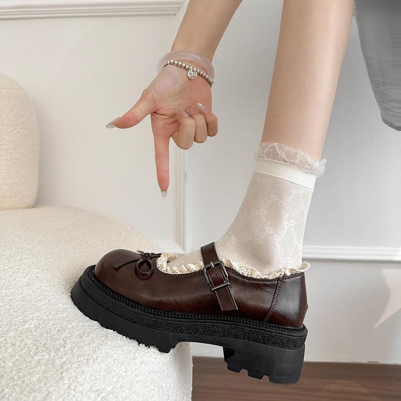 Thick-soled Heightened Light-mouth Sweet Bow Mary Jane Shoes Women's Spring 2025 Fashion Versatile Light-mouth Small Leather Shoes