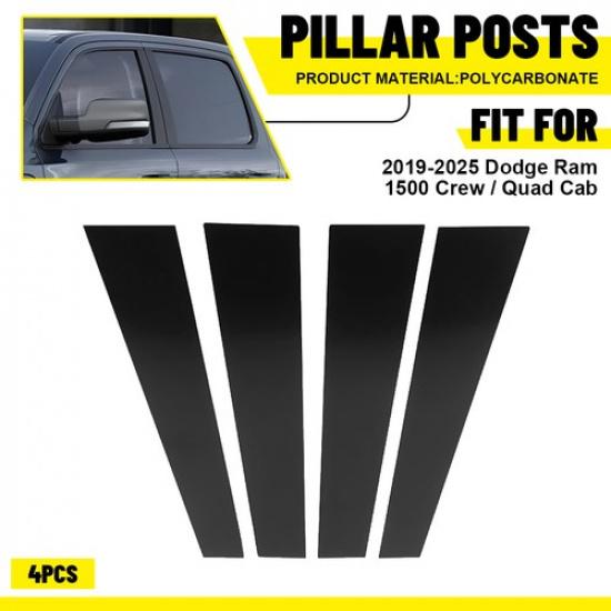 4PCS Posts Trim Pillar Chrome/Black For -2025 1500 Dodge Ram Crew/Quad Cab