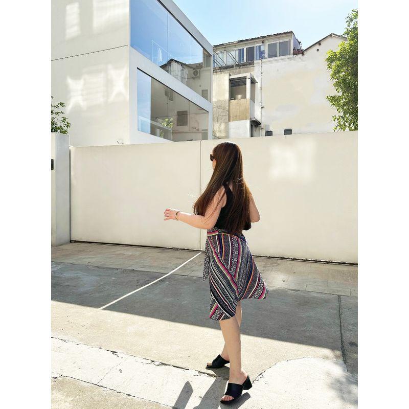 

50% off Miss Biggie Fashion Plus Size Slim Looking Easiest for Match Office Lady Style Shoelace Stripes Chiffon Stitching Skirt Bohemia color bar XL