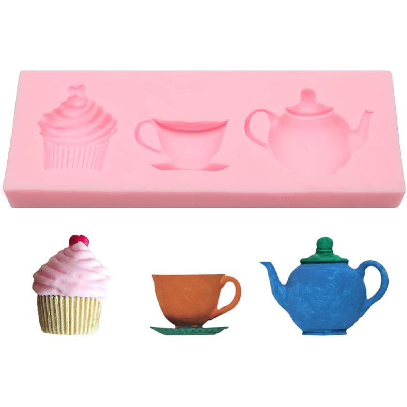 Tea Party Silicone Molds 2 Pcs, Afternoon Tea Chocolate Fondant Mold for Cake Decoration, Candy Sugar, Cupcake Topper, Cake Pop, Popsicle, Polymer