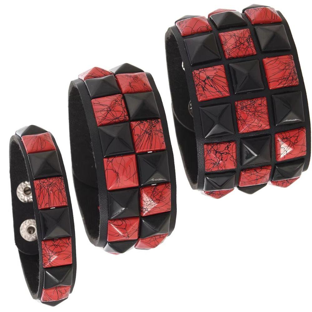 Vintage Big Wide Bracelet Contrasting Gothic Punk Bracelet Rivets Leather Wristband Male Female