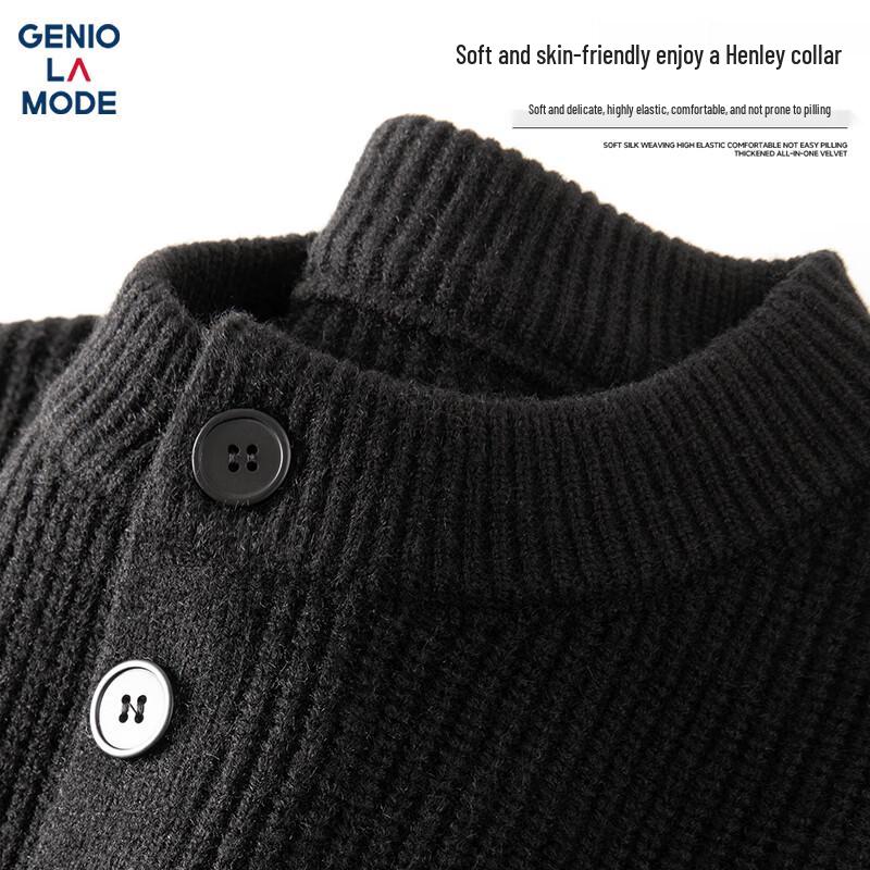 GENIOLAMODE Herren Strickpullover mit Henley-Kragen