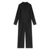 Womens Casual Jumpsuit Coverall Solid Color Long Sleeve Turn-Down Collar Button Flap Romper Fashion Work Travel Holiday Homewear