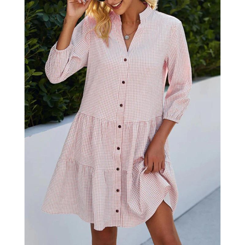 

HNXC Women s Fashion Autumn Winter Solid Color Print 3/4 Sleeve V-Neck Casual Dresses XXXXXL рожевий