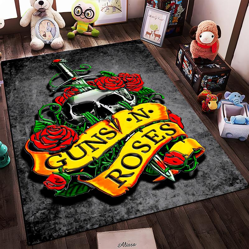 Guns N' Roses Skull Design Rug Non-slip rug suitable for living room and bedroom sofas