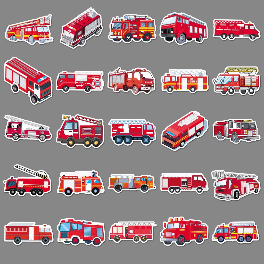 50 Fire Truck Graffiti Stickers: Personalized Cartoon Decor for Kids' Phones and Suitcases