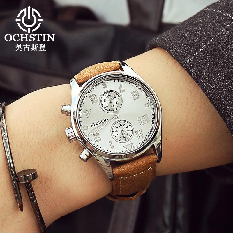 Quartz Chronograph Watch Luminous Waterproof Wrist Watch Leather Strap Date Function Pilot Style