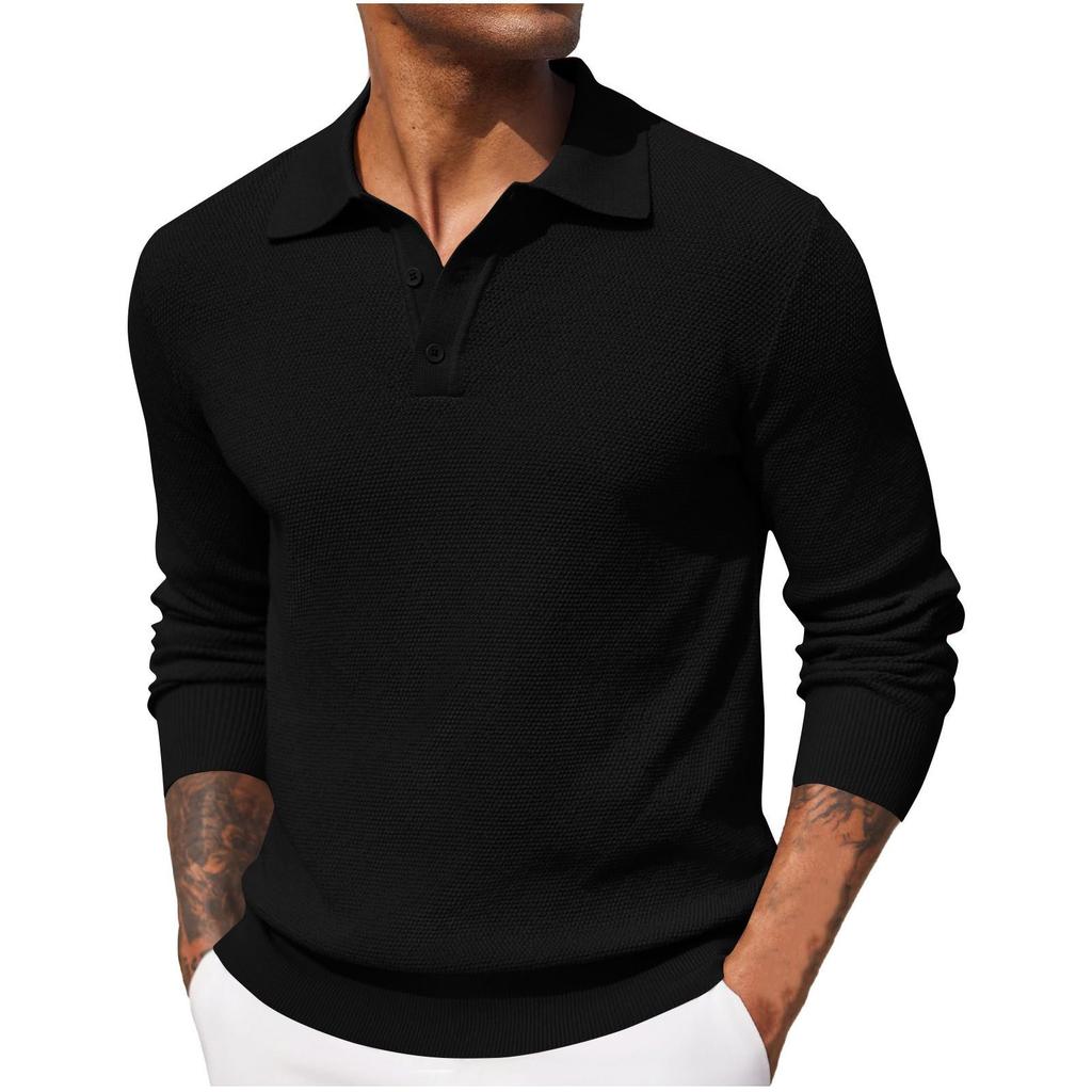 Men's Pullover Collar Knitted Jumper Classic Button Jumper Casual  Long Sleeve Shirt