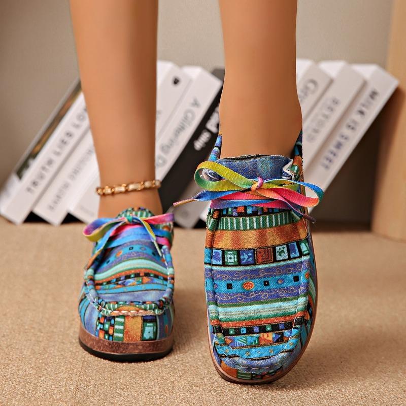 Shoes Female 2025 Lace-up Women's Flats Fashion Printing Hot Sale Plus Size Best Seller Light Outdoor Casual Flat Single Shoes