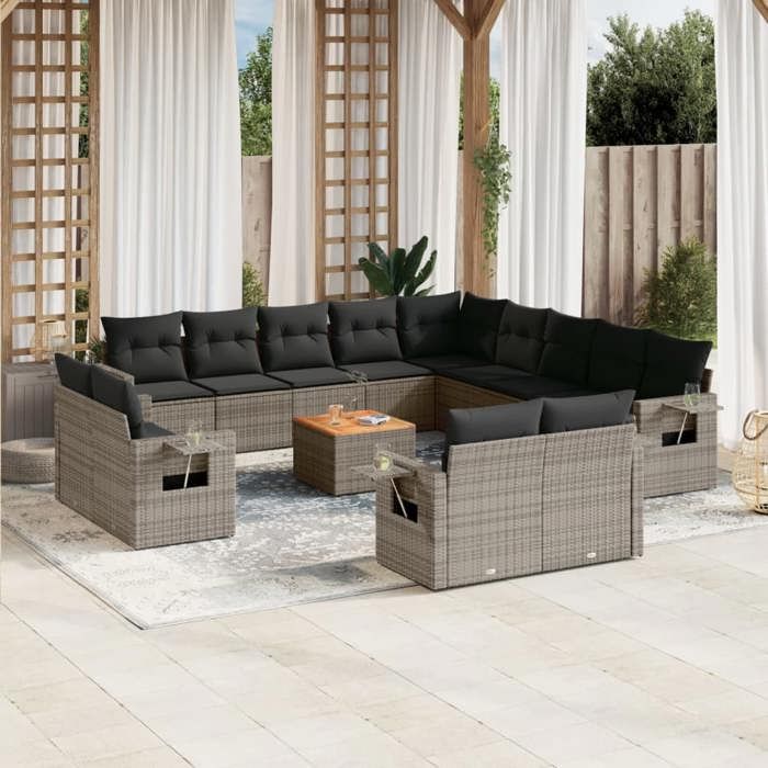 VidaXL Garden Lounge Set with Cushions 14 Pcs, Patio Sofas, Patio Furniture Set, Outdoor Furniture, Grey 3224842