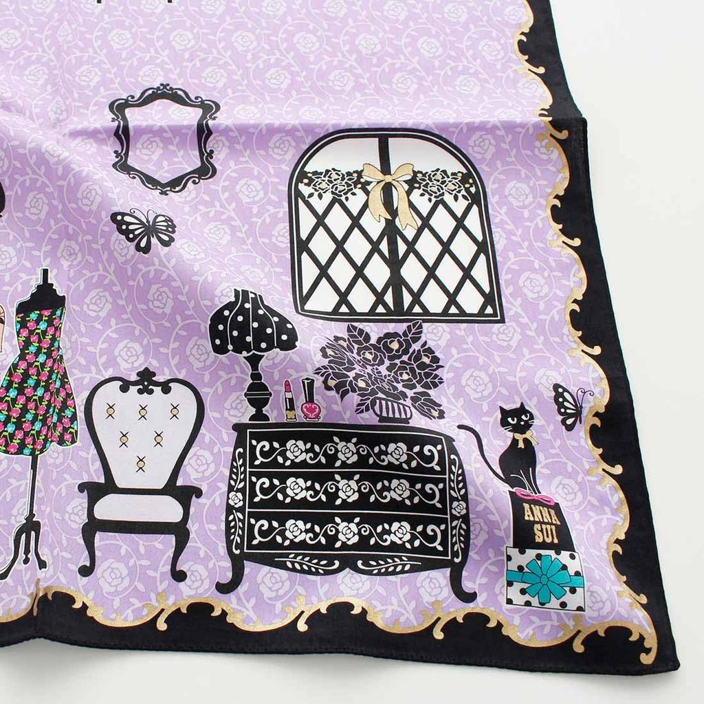Blühendes Anna Sui Boutique Print Taschentuch (lila) [100% Baumwolle] Damen, ca.. 50cm, 109024-0003-03