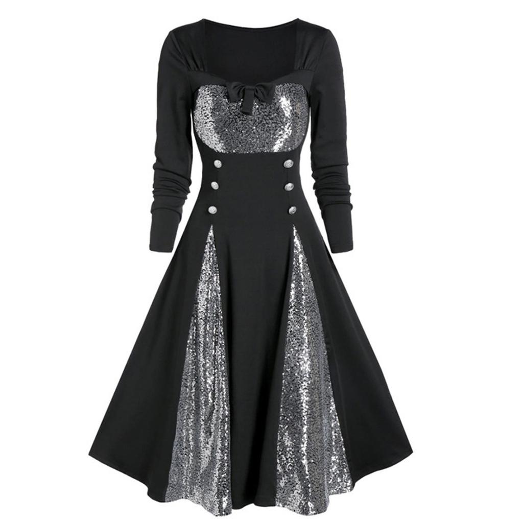 Women Bow-knot Dresses With Elegant Temperament And Long-sleeved Dresses