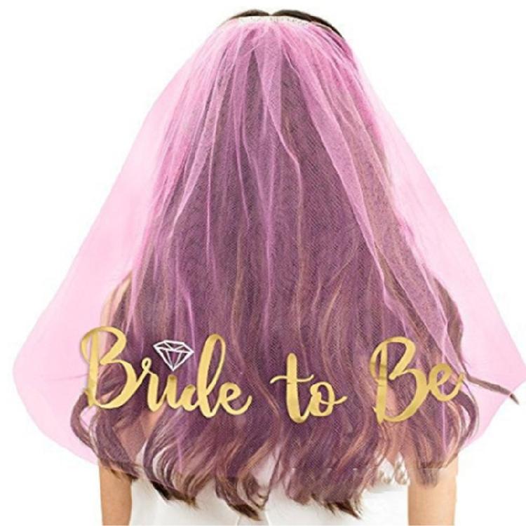 Фата для девичника Фата для невесты Фата невесты Для свадебной фаты Короткая фата 1 розовый