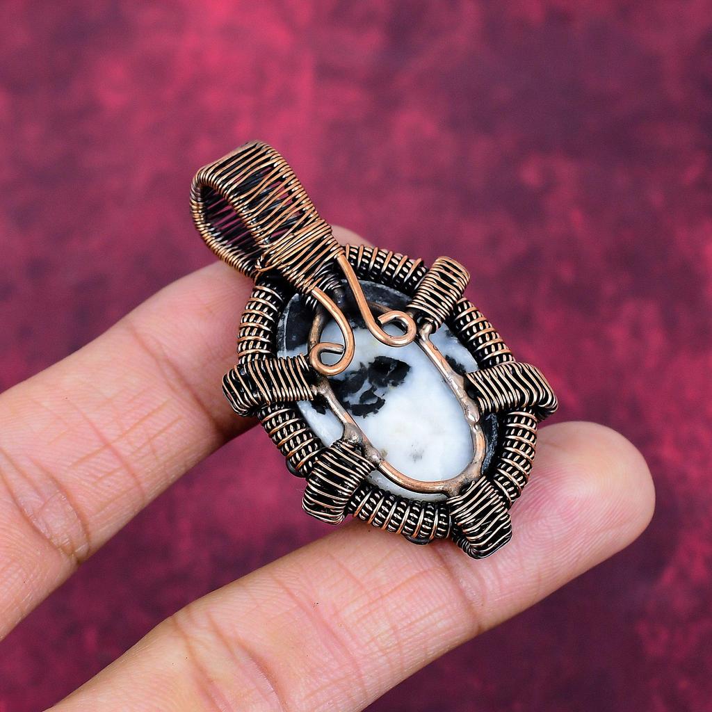 White Buffalo Turquoise Gemstone Pendant Copper Wire Wrapped Handmade Jewelry