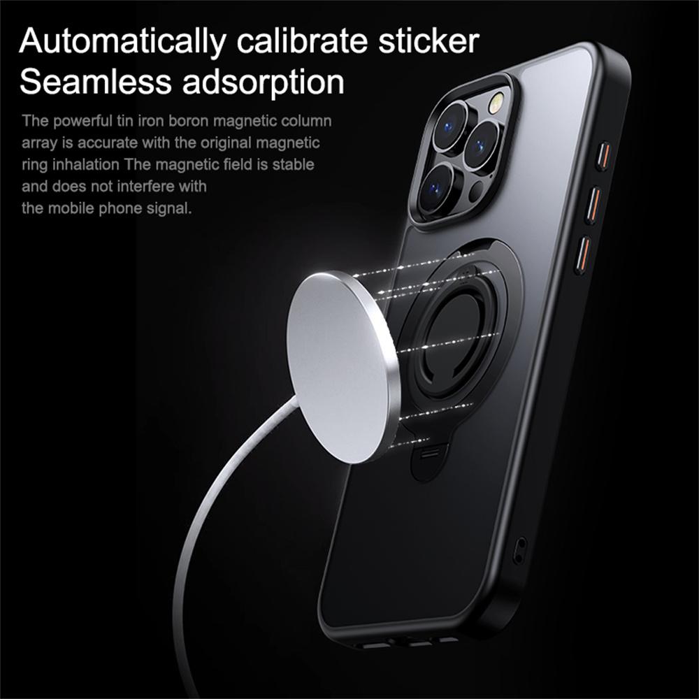 For iPhone 16 Pro Case Compatible with MagSafe Kickstand Matte PC+TPU Phone Cover with Silicone Ring