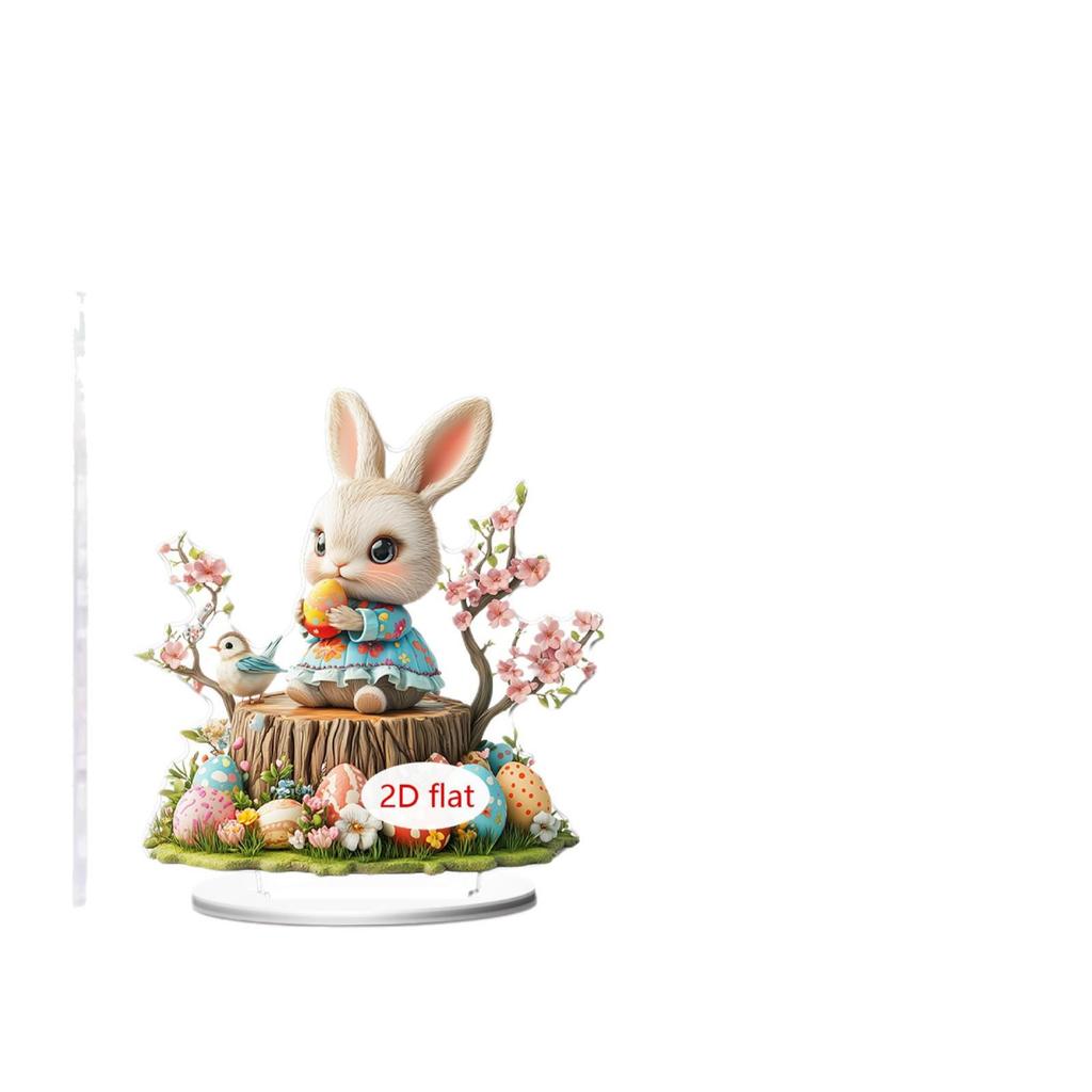 Easter Acrylic Desktop Ornament – Rabbit & Egg Design with Floral Cross Styles