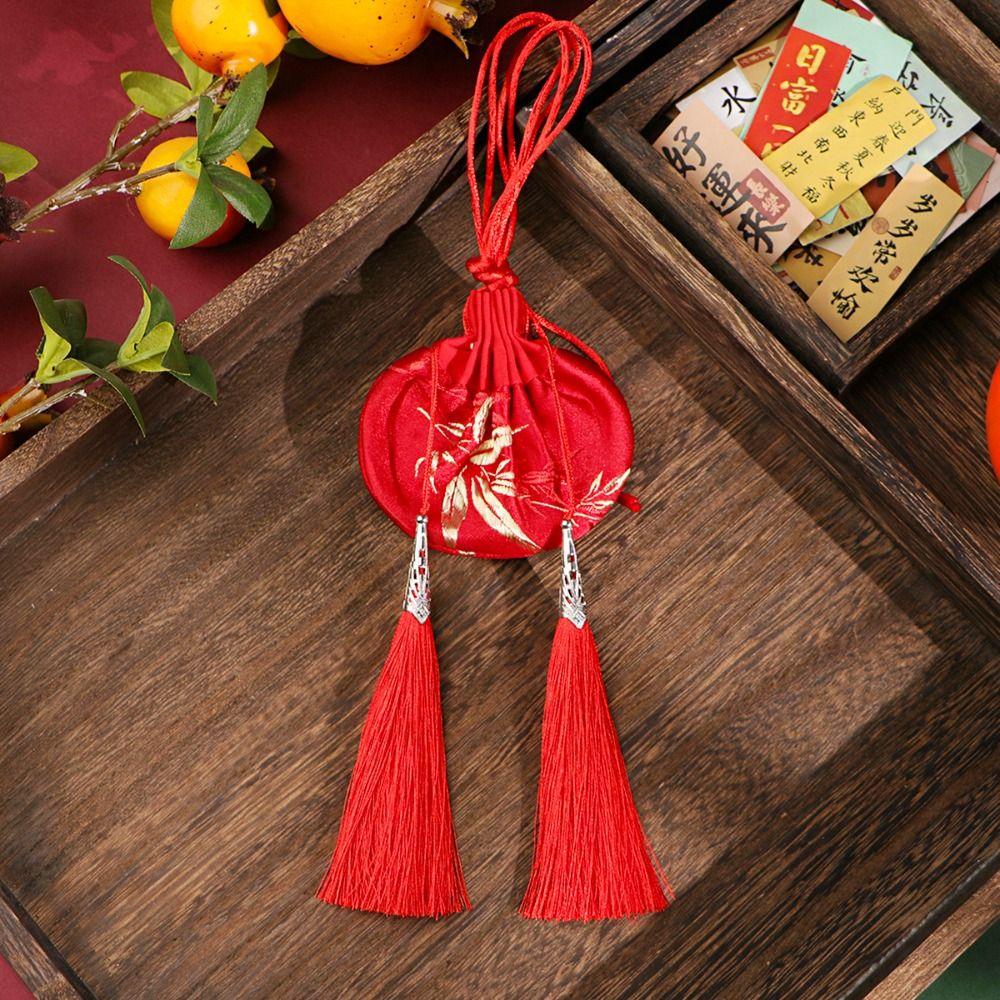 Elegant Jewelery Drawstring Bag with Tassel Retro Brocade Pouch Empty Sachet  Hanfu Accessories