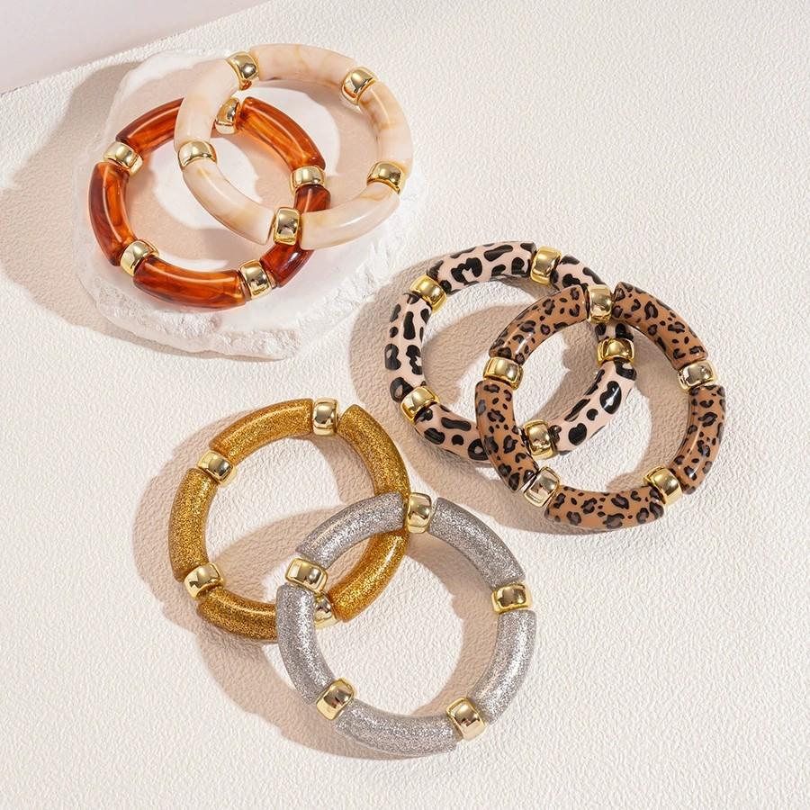 Vintage Acrylic Leopard Print Geometric round Bracelet Multi-Color Unique Personality European Inspired Hand Accessory